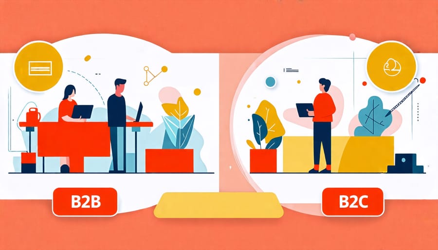 Diagram highlighting key distinctions between B2B and B2C customer dynamics