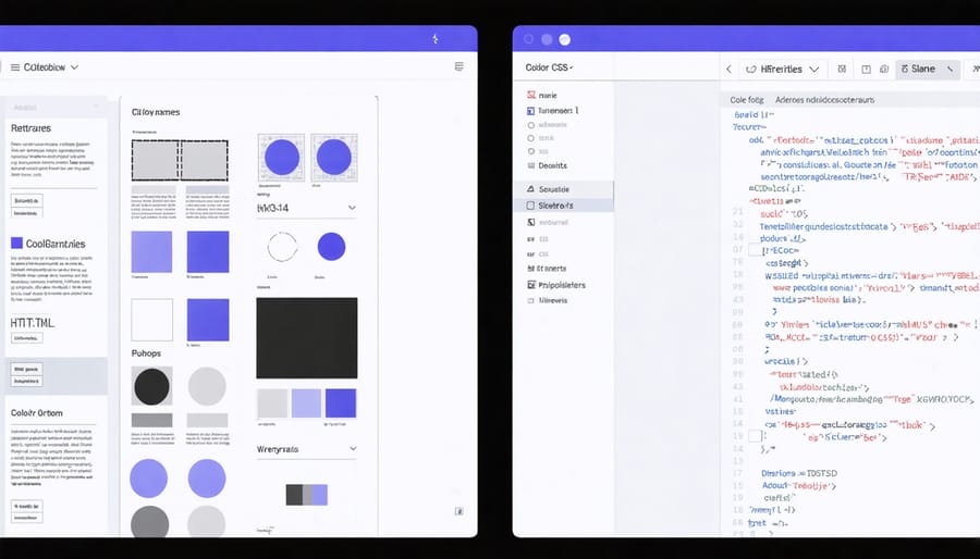 Comparison of web design elements and development code side by side