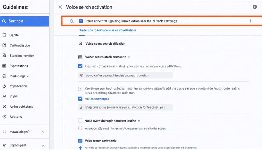 Step-by-step visual guide showing how to enable voice search in Google Ads dashboard