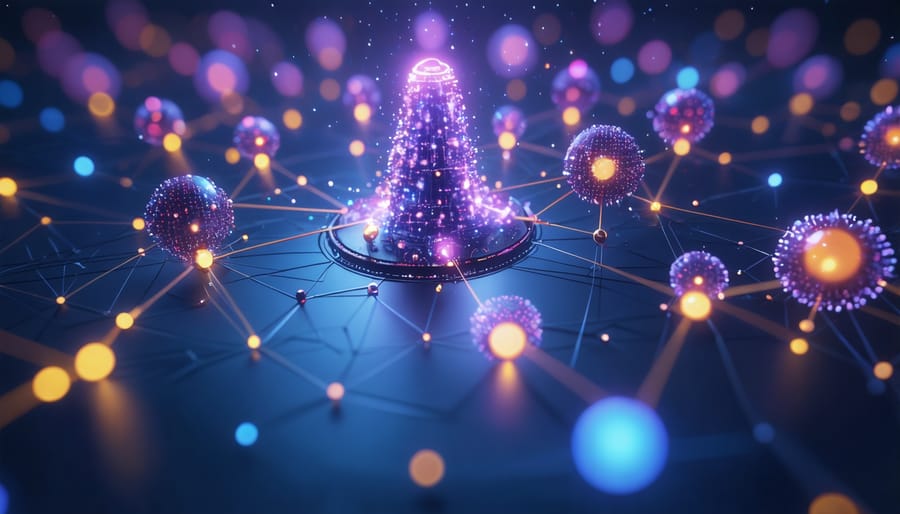 Abstract visualization of AI-powered customer engagement network with glowing connection points