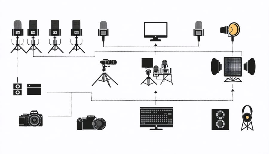 Technical diagram illustrating immersive audiobook production process and equipment requirements