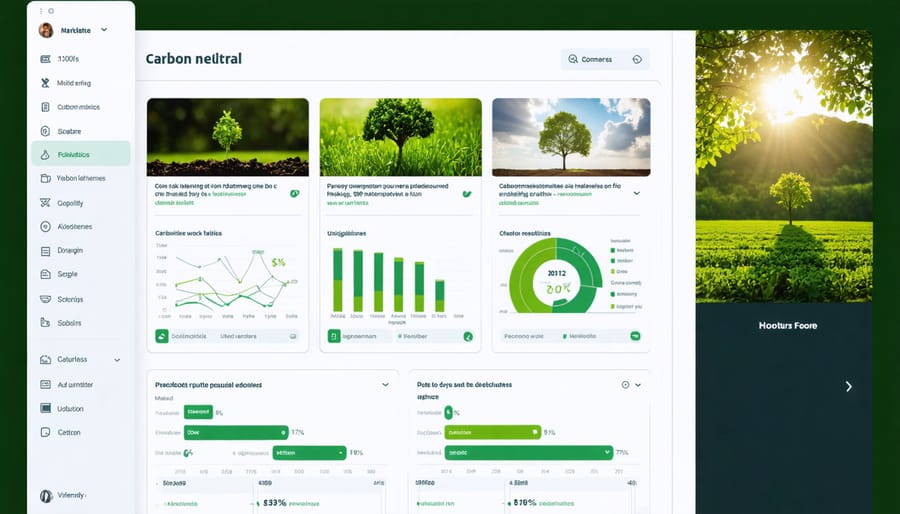 Digital marketing dashboard displaying various channels promoting carbon neutral initiatives