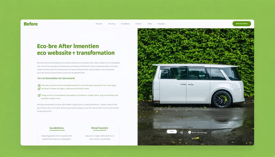 Side-by-side comparison of eco-friendly website design before and after applying StoryBrand framework