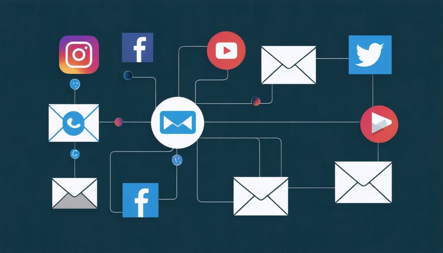 Diagram illustrating various marketing channels connecting to form an integrated marketing communications strategy
