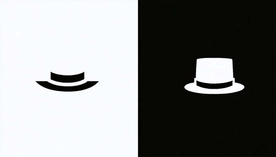 Visual comparison of ethical white hat SEO versus unethical black hat SEO techniques