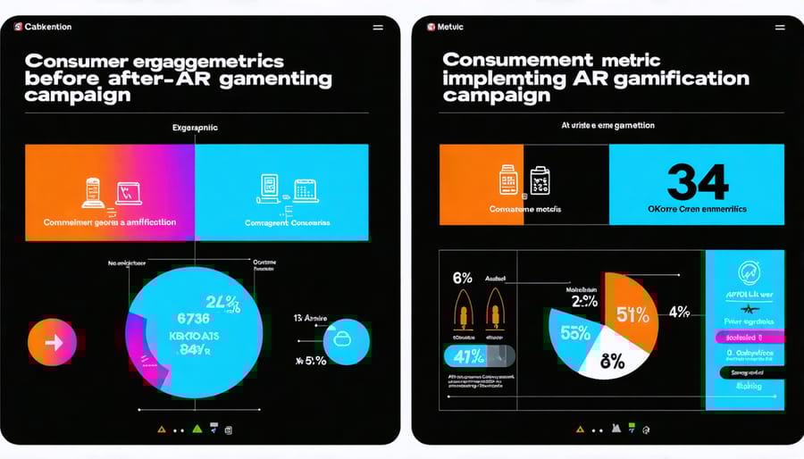 Comparative data visualization showing improved marketing metrics with AR gamification