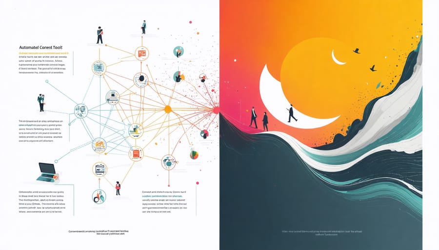 Visual comparison of automated content tools and human engagement in content strategy