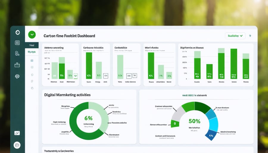 Digital marketing carbon footprint tracking dashboard with environmental impact metrics