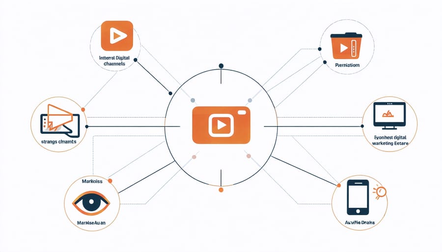 Diagram illustrating various digital marketing channels connected to a central website hub