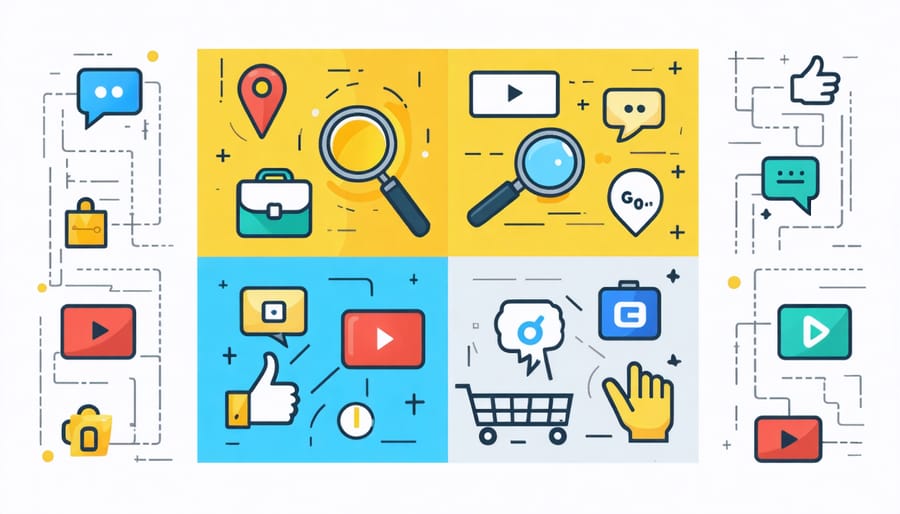 An illustration showcasing Google's micro-moments framework with four quadrants, each featuring icons symbolizing "I want to know," "I want to go," "I want to do," and "I want to buy" moments.