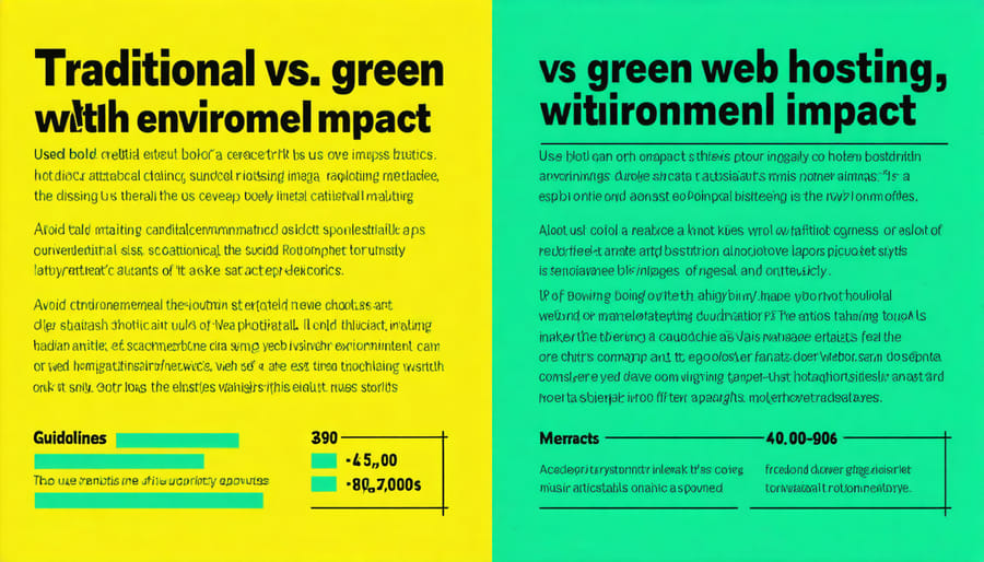 Comparative illustration showing traditional and eco-friendly web hosting environmental impacts