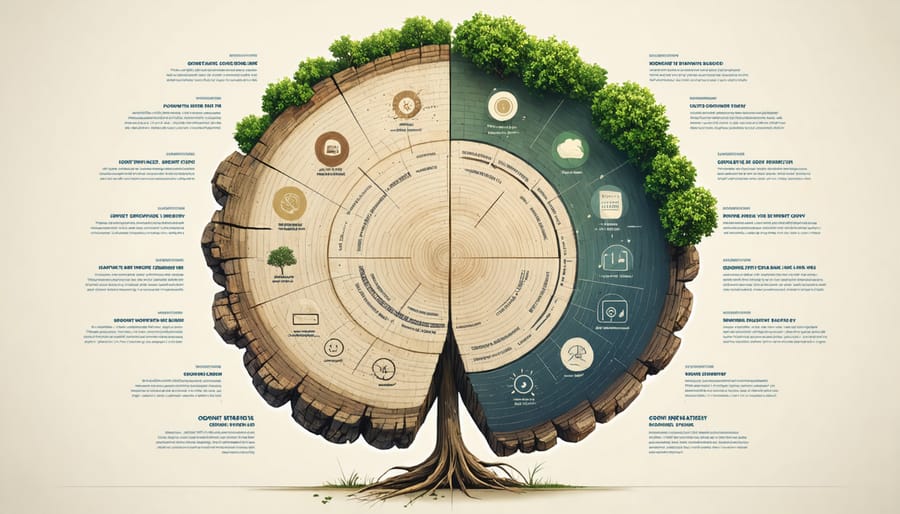 Tree growth rings diagram illustrating organic content strategy development stages