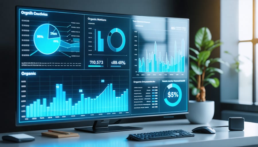Dashboard displaying organic content performance metrics and growth trends