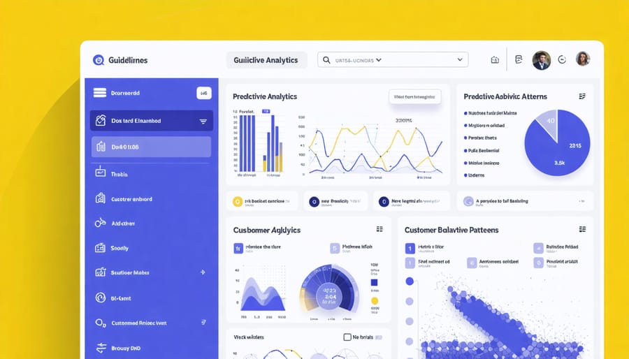 AI predictive analytics dashboard displaying marketing metrics and customer behavior insights