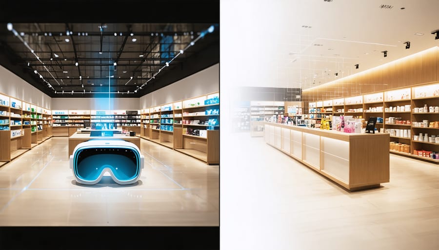 Comparison between traditional retail space and interactive virtual store environment