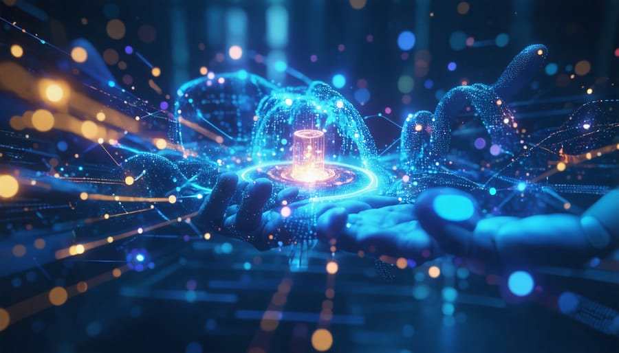 3D illustration of AI system processing real-time customer data streams