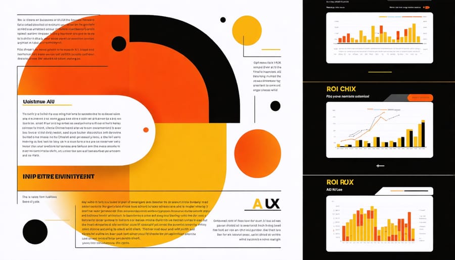Data visualization of business improvements through AI-UX integration including ROI charts and success metrics