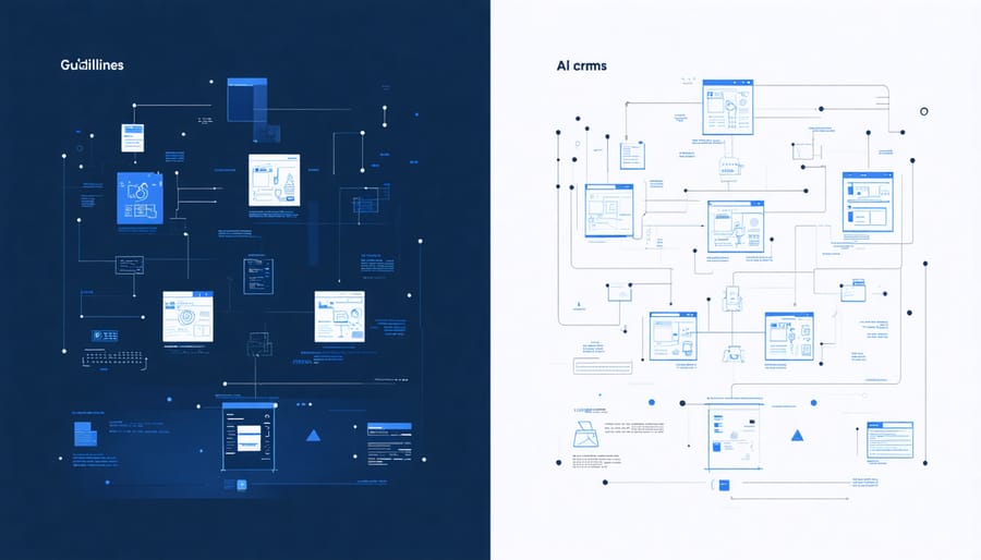 Visual representation of AI and UX design integration showing connected algorithms and interface elements
