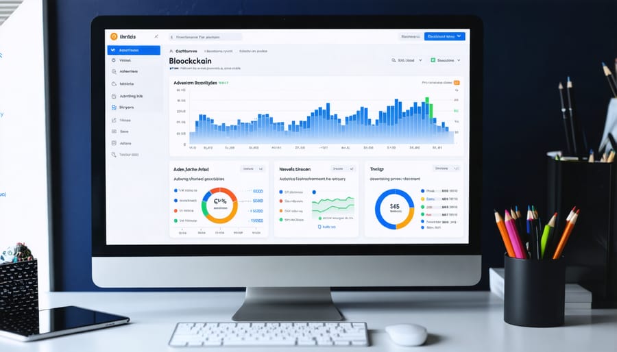 Screenshot of a blockchain advertising platform dashboard displaying transparent performance metrics and ROI data