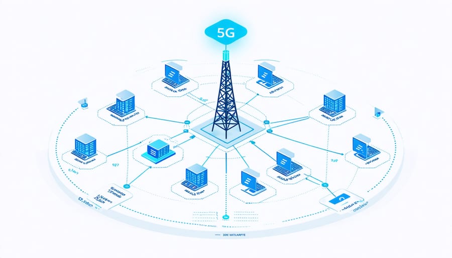 Visual representation of edge computing architecture integrated with 5G network infrastructure