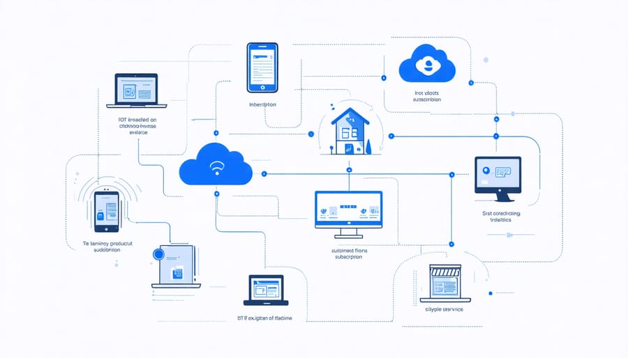 Diagram showing smart devices connected to cloud services with recurring revenue streams