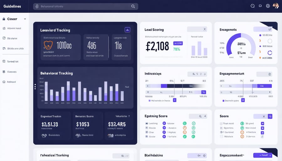 B2B lead scoring dashboard with engagement metrics and behavioral scoring visualization