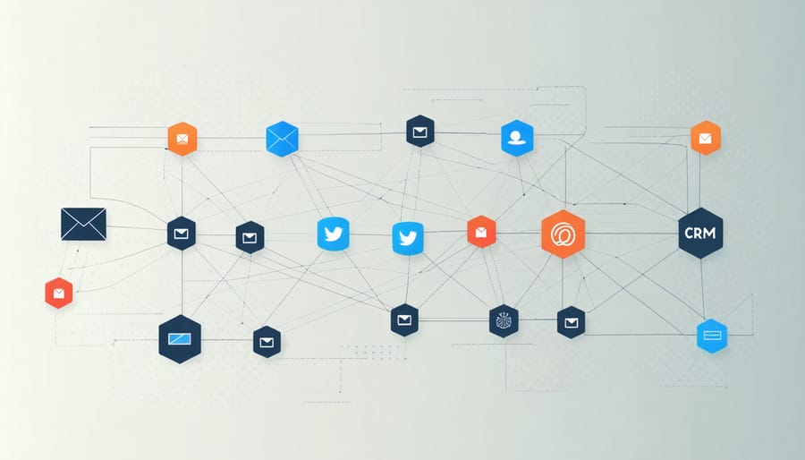 Network diagram of integrated multichannel marketing channels with data flow visualization
