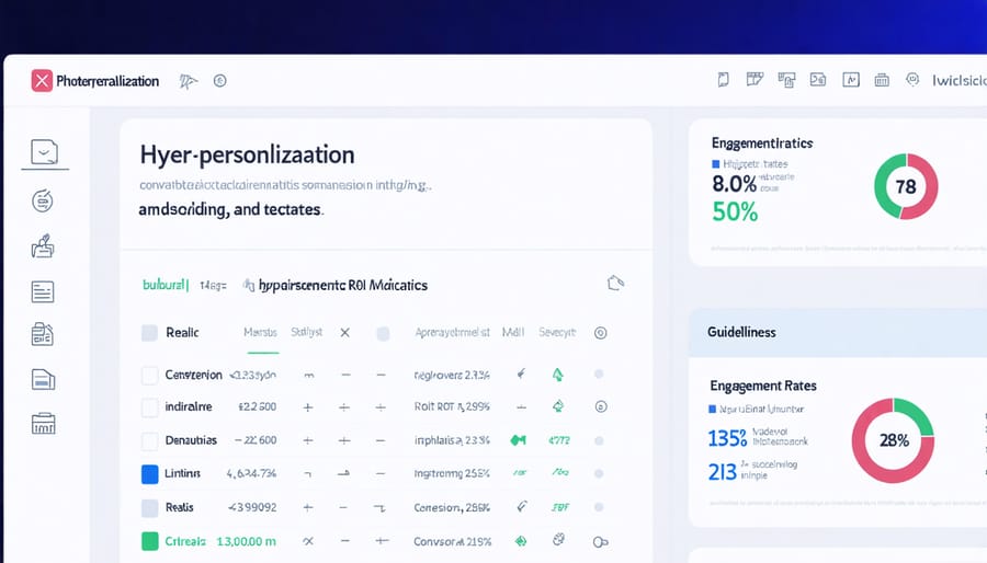 Analytics dashboard displaying various personalization success metrics