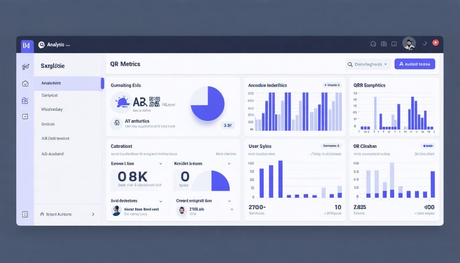 Analytics dashboard displaying QR-AR campaign performance metrics and user interaction data