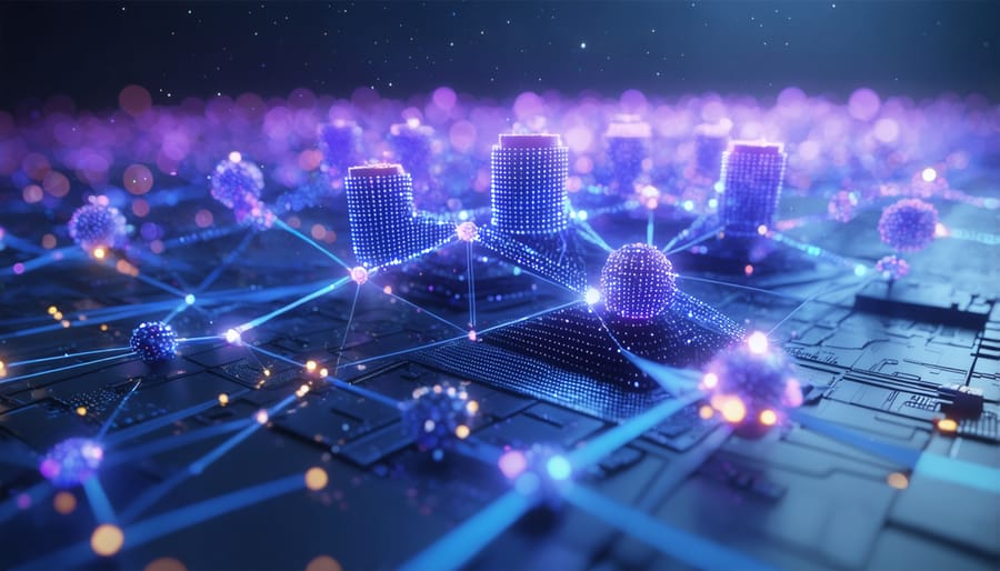 Complex network visualization showing quantum-enhanced supply chain optimization