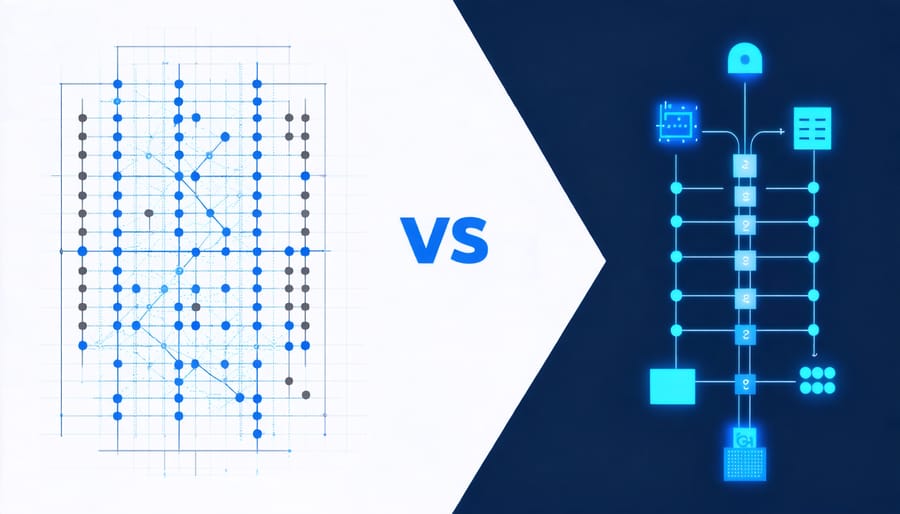 Side-by-side comparison of classical binary computing and quantum computing with qubits