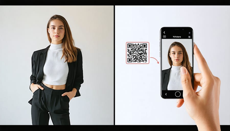 Customer using smartphone to virtually try on products through QR-triggered AR experience
