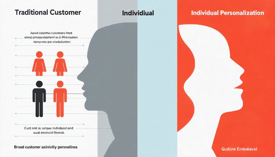 Split image comparing traditional customer segmentation with AI-powered individual personalization