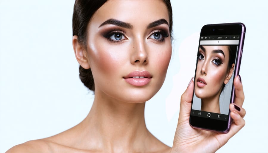 Customer testing different lipstick shades using Sephora's Virtual Artist mobile app