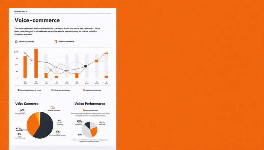 Voice commerce analytics dashboard displaying conversion rates and performance data