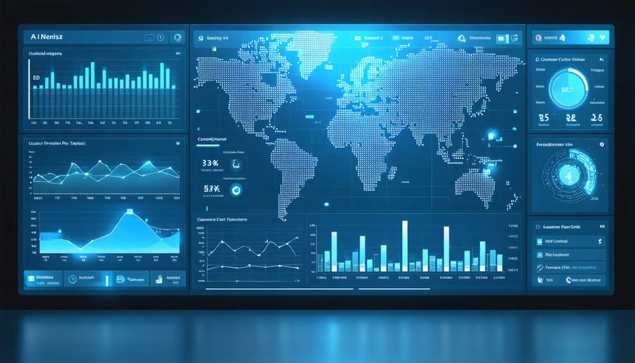 AI predictive analytics dashboard displaying customer retention metrics and insights