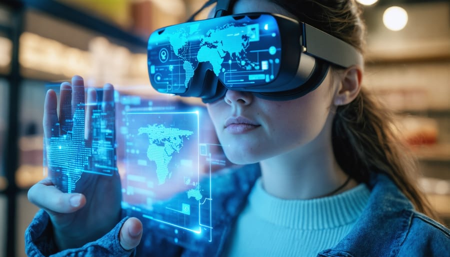 Consumer experiencing augmented reality marketing content through AR glasses