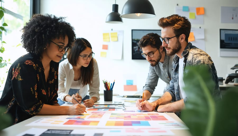Diverse group of designers collaborating in modern studio space