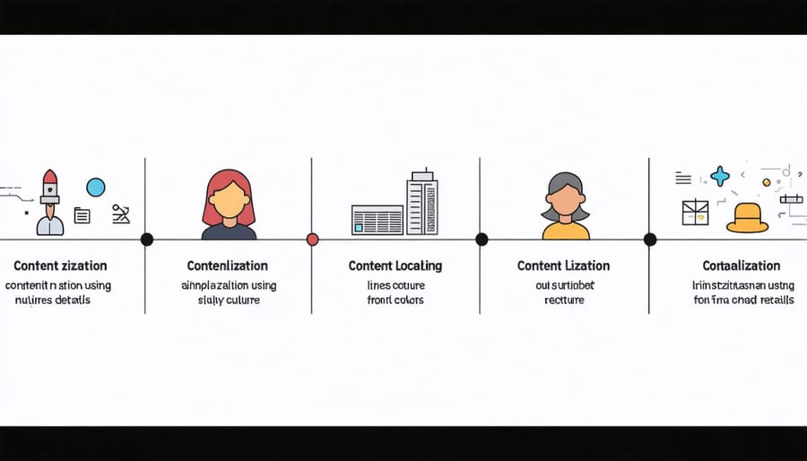 Content localization workflow showing translation and cultural adaptation process