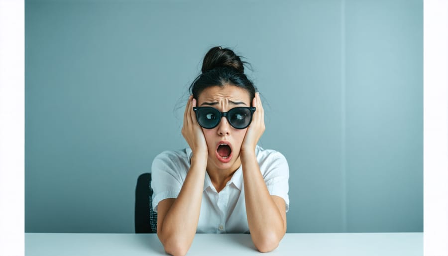 Woman looking frustrated while reviewing confusing website information on laptop