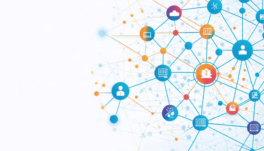 Interconnected network diagram showing diverse supplier relationships and business categories