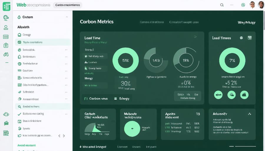 Analytics dashboard displaying environmental impact metrics for website performance