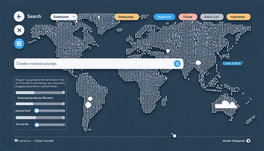 Global search optimization visualization with multilingual keywords across world map