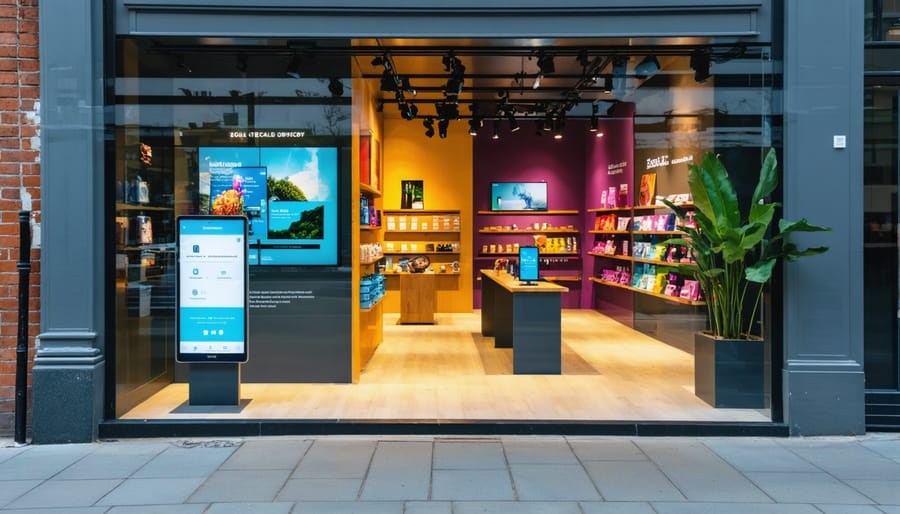 "Modern storefront combining digital and physical elements demonstrating enhanced local business presence."