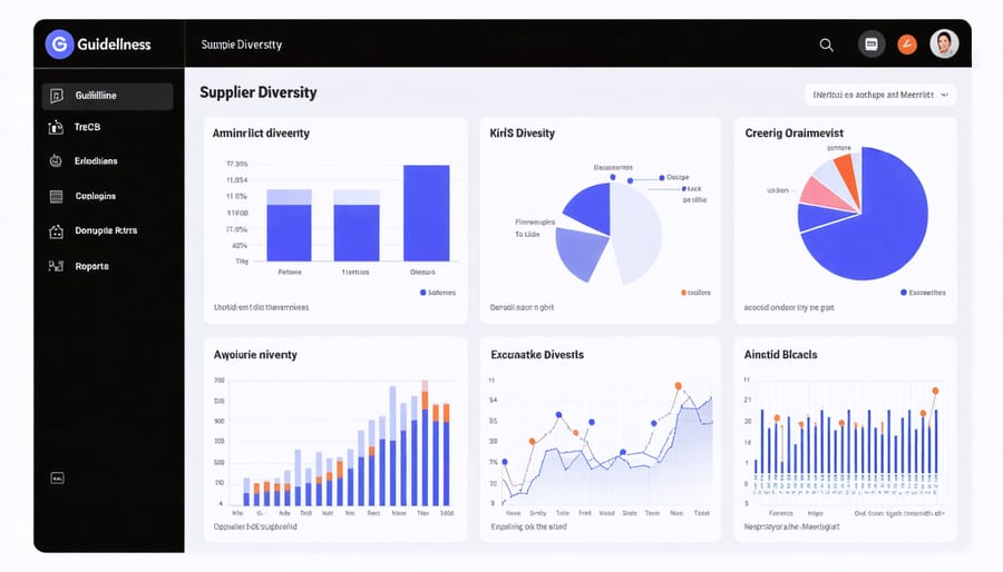 Digital dashboard displaying supplier diversity performance metrics and analytics