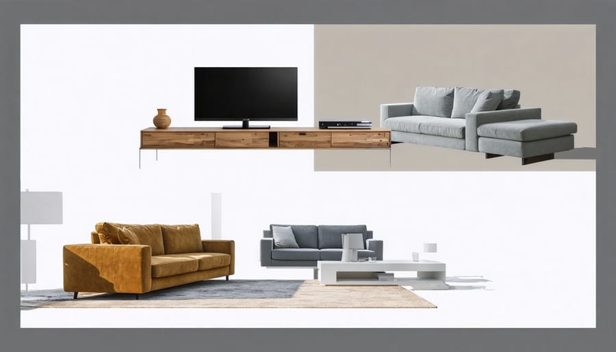 Side-by-side comparison of physical furniture and VR customization interface