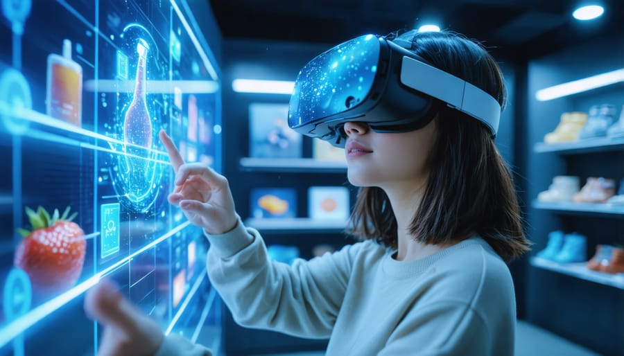 Customer using VR headset to browse virtual retail store