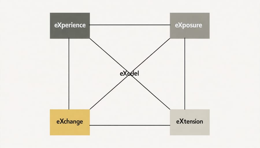 X-shaped diagram illustrating the four pillars of the X-Model of engagement