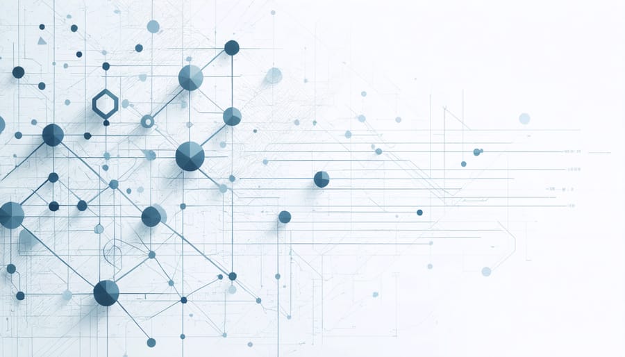 Business professional interacting with glowing neural network visualization representing dynamic customer data analysis
