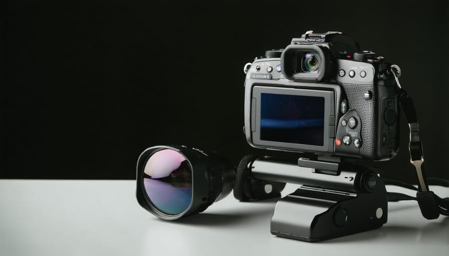 Multiple devices displaying live video streaming content and analytics dashboards in professional workspace